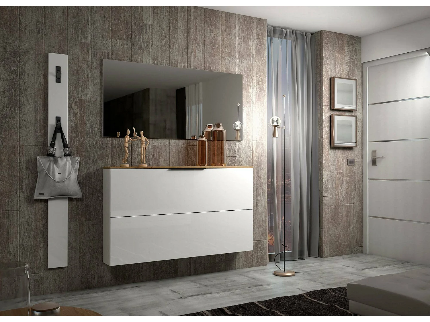 Dfrezzolin kleerhanger, kleerhanger, multifunctionele kleerhanger, wandkleerhanger, Made in Italy, 15x2h170 cm, glanzend wit en antraciet