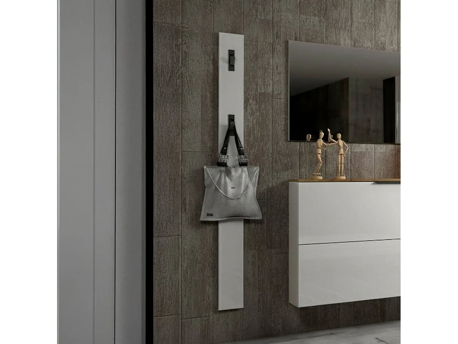 Dfrezzolin kleerhanger, kleerhanger, multifunctionele kleerhanger, wandkleerhanger, Made in Italy, 15x2h170 cm, glanzend wit en antraciet