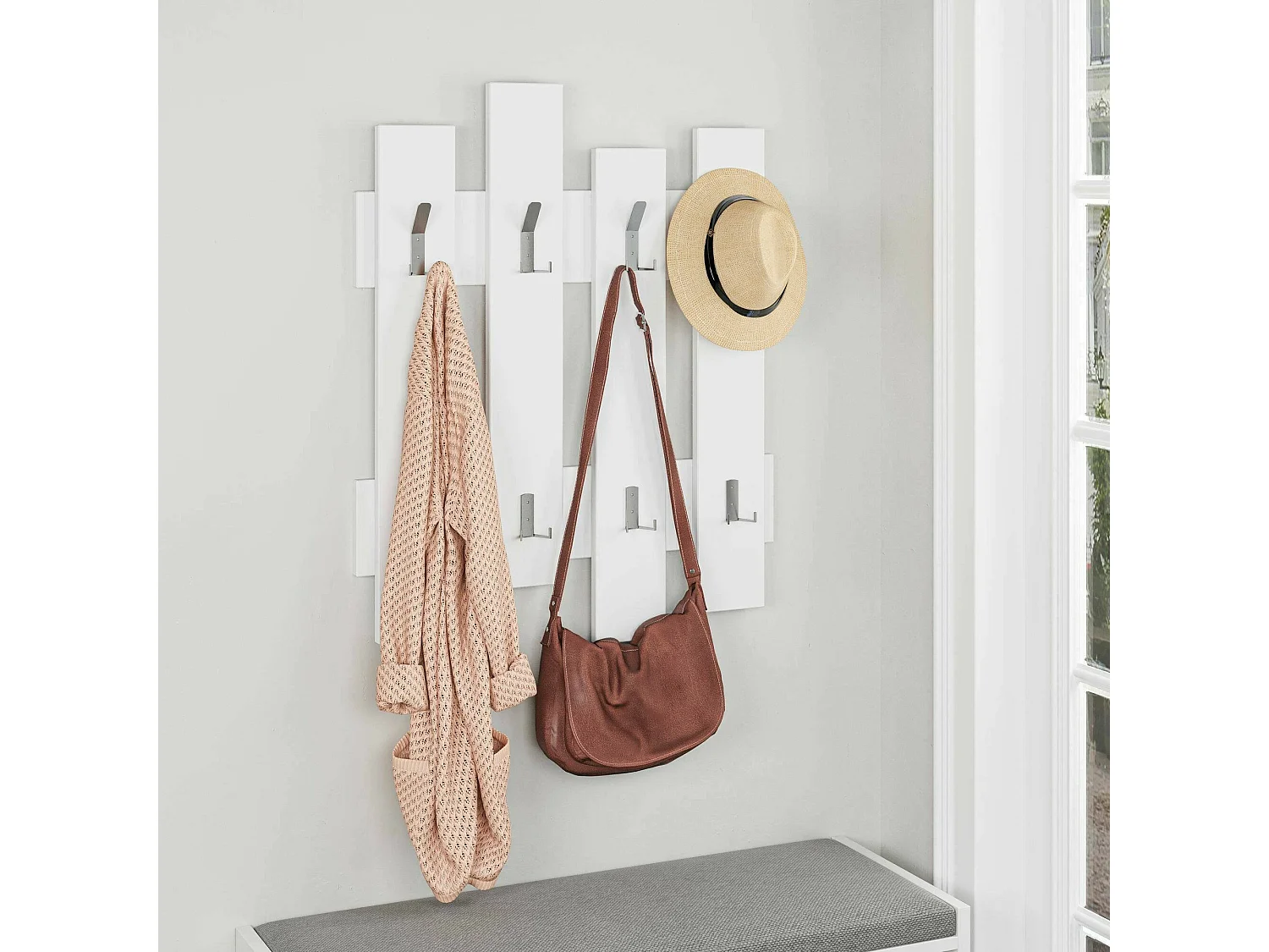 Portemanteau Dpons, Portemanteau, Surmatelas, Cintre mural, 64x4 h79 cm, Blanc