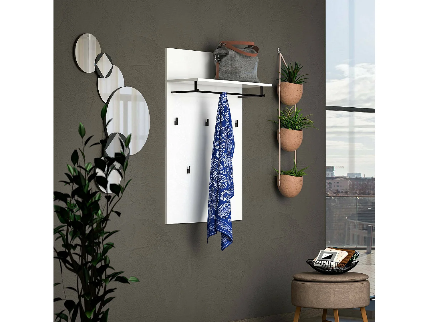 Appendiabiti Henry, 5 Ganci Made in Italy, Bianco Lucido