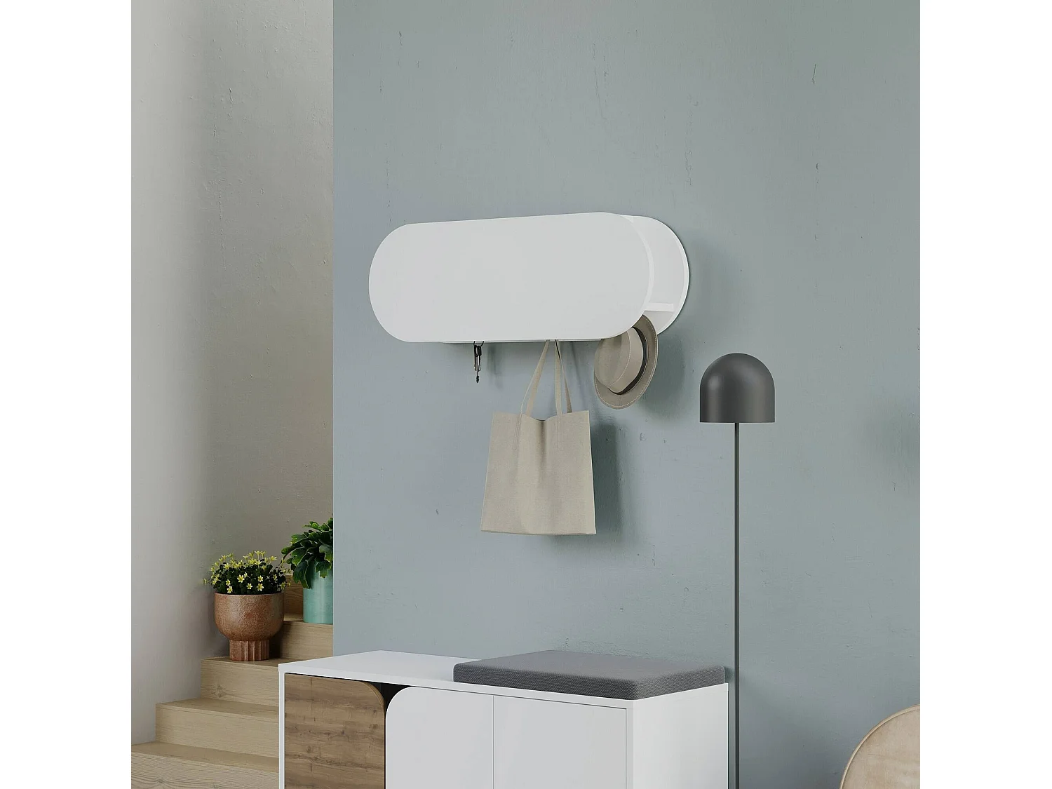 Perchero Dpaolovirdi, Perchas, Percha multiusos, Perchero de pared, 84x16 h29 cm, Blanco