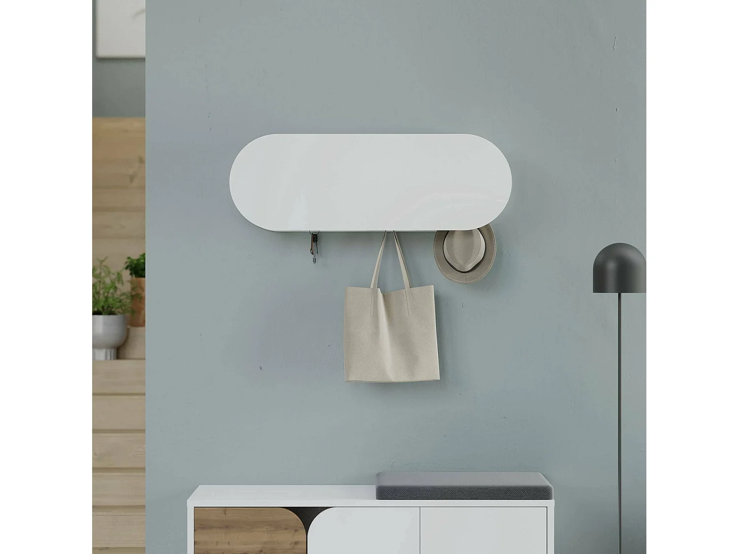 Dpaolovirdi Kleerhanger, Kapstok, Multifunctionele kleerhanger, Wandkleerhanger, 84x16 h29 cm, Wit