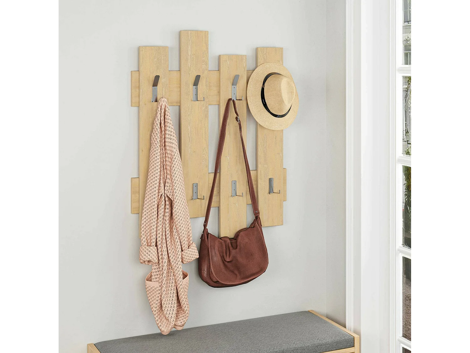 Cabide Dpons, Cabide, Cabide multiusos, Cabide de parede, 64x4 h79 cm, Carvalho