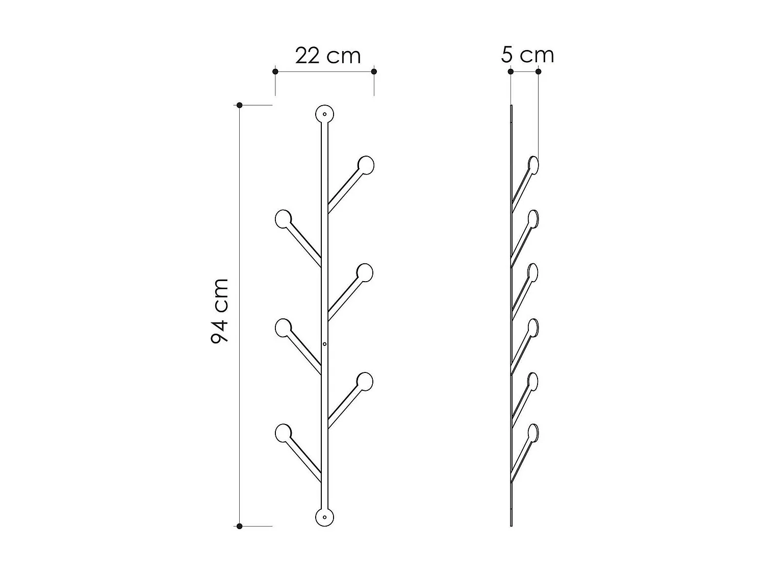 Garderobe/Kleiderbügel Dpasin, Kleiderhalter, Wand-Kleiderständer-Struktur, Wandgarderobe, 22x5h94 cm, Schwarz