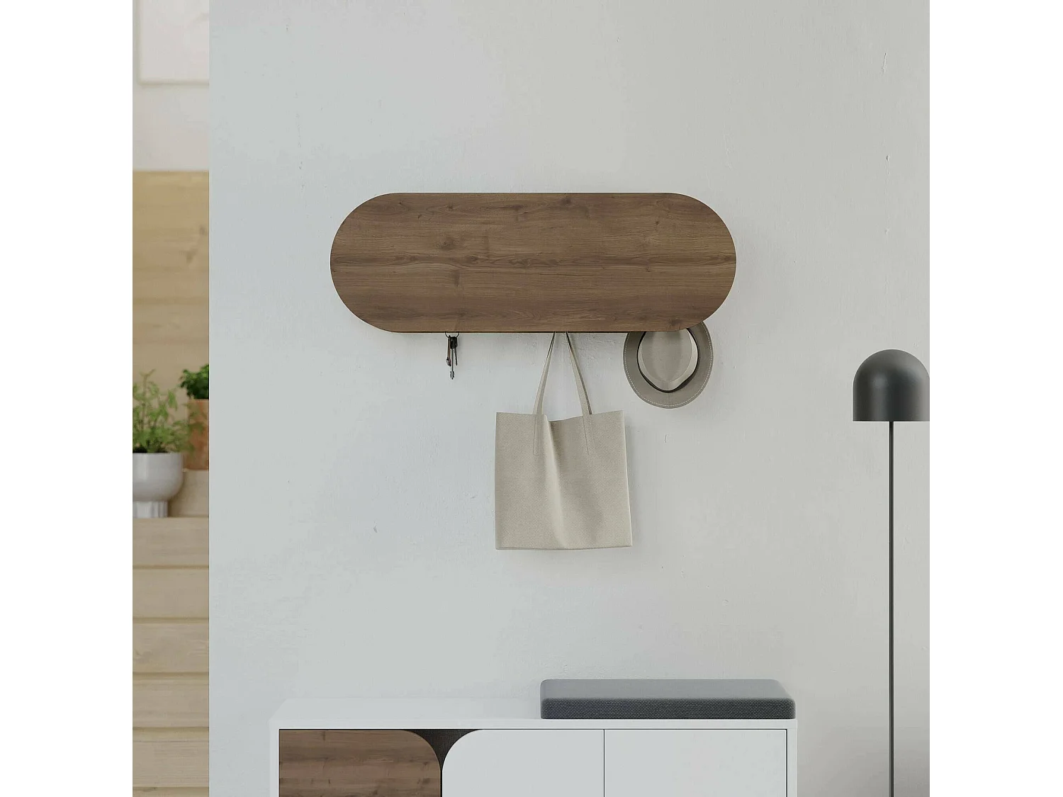 Portemanteau Dpaolovirdi, Portemanteau, Porte-vêtements polyvalent, Cintre mural, 84x16 h29 cm, Chêne