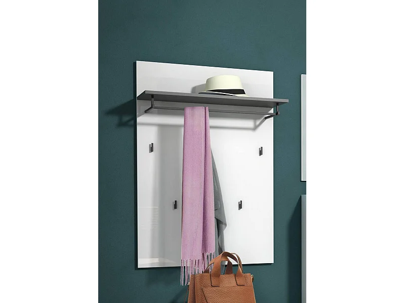 Perchero Dballotour, Perchas, Percha multiusos, Perchero de pared, Made in Italy, 80x25h115 cm, Blanco brillante y Antracita
