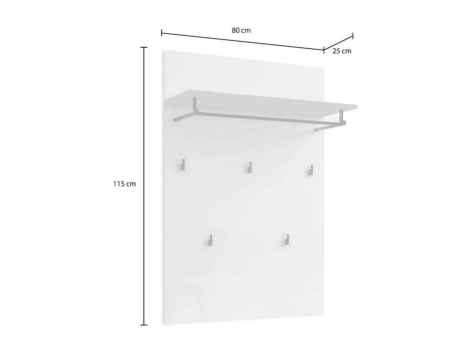 Garderobe/Kleiderbügel Dballotour, Kleiderhalter, Wand-Kleiderständer-Struktur, Wandgarderobe, Made in Italy, 80x25h115 cm, Glänzendes Weiß und Anthrazit