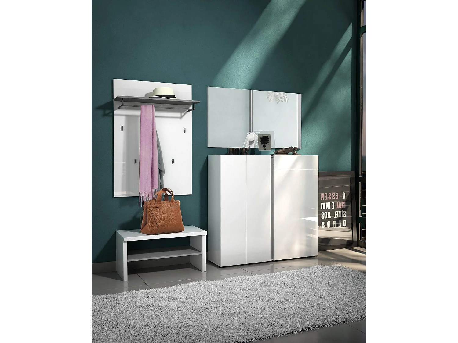 Garderobe/Kleiderbügel Dballotour, Kleiderhalter, Wand-Kleiderständer-Struktur, Wandgarderobe, Made in Italy, 80x25h115 cm, Glänzendes Weiß und Anthrazit