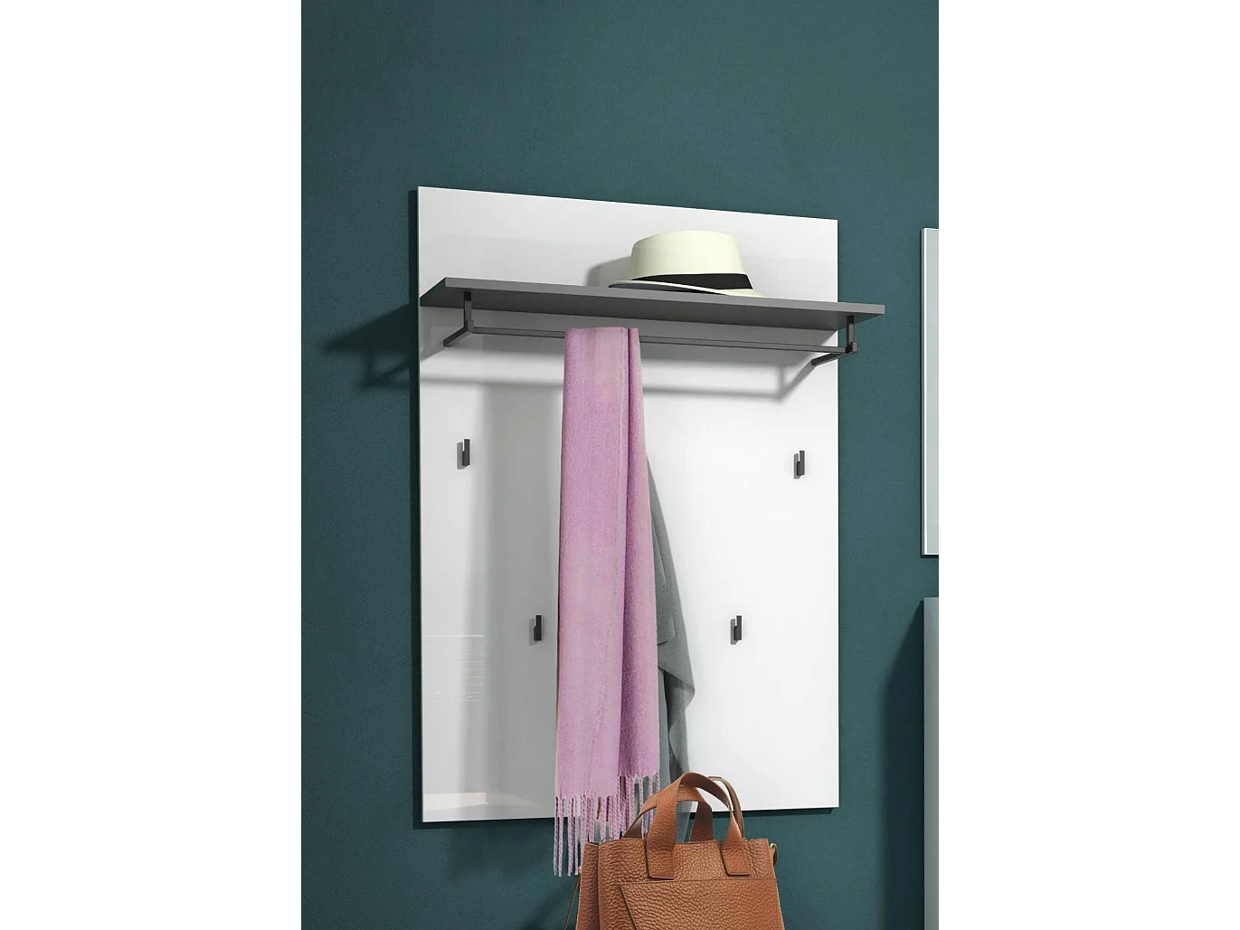 Garderobe/Kleiderbügel Dballotour, Kleiderhalter, Wand-Kleiderständer-Struktur, Wandgarderobe, Made in Italy, 80x25h115 cm, Glänzendes Weiß und Anthrazit