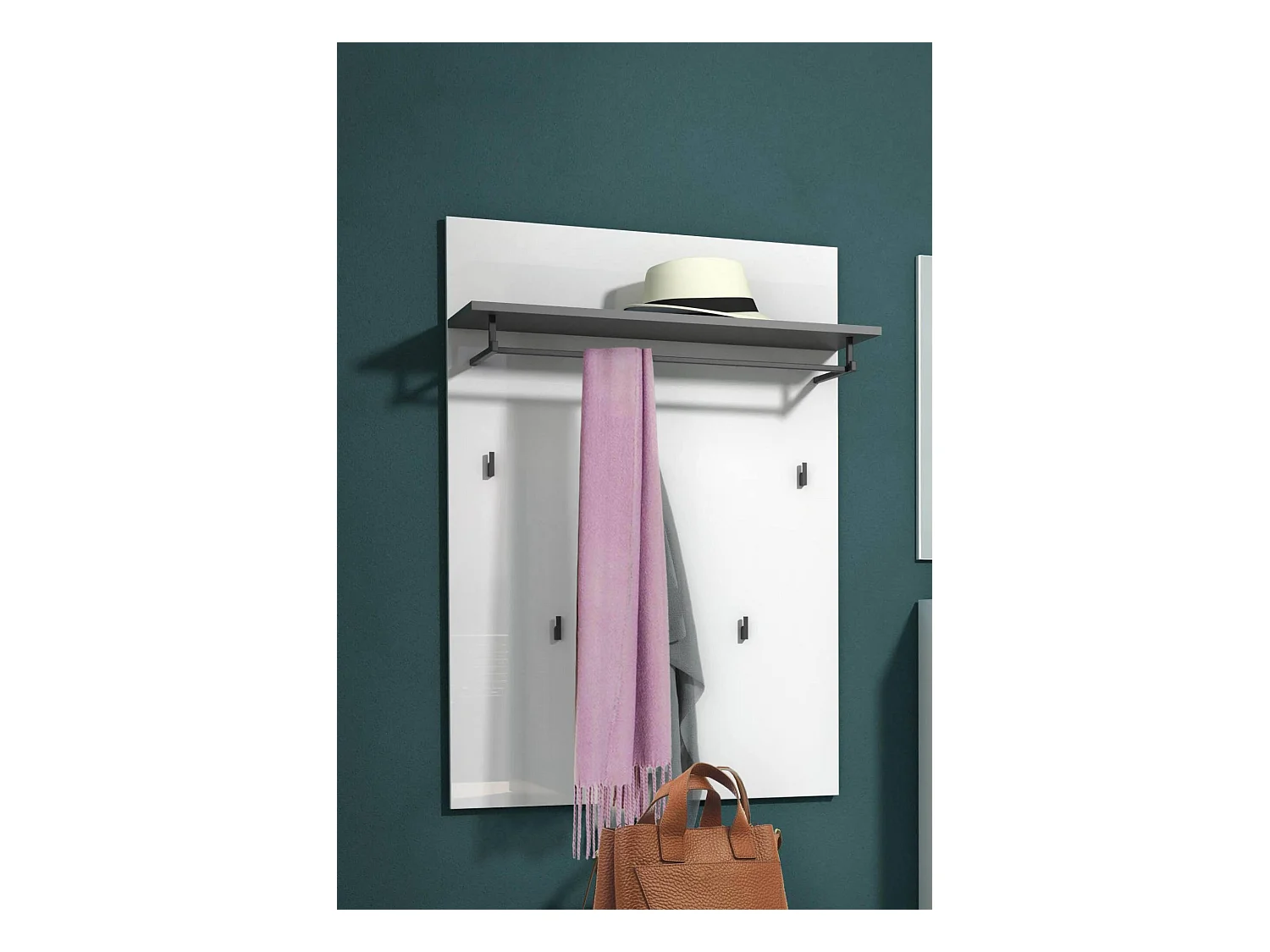 Dballotour kleerhanger, kapstok, multifunctionele kapstok, wandkleerhanger, gemaakt in Italië, 80x25h115 cm, glanzend wit en antraciet