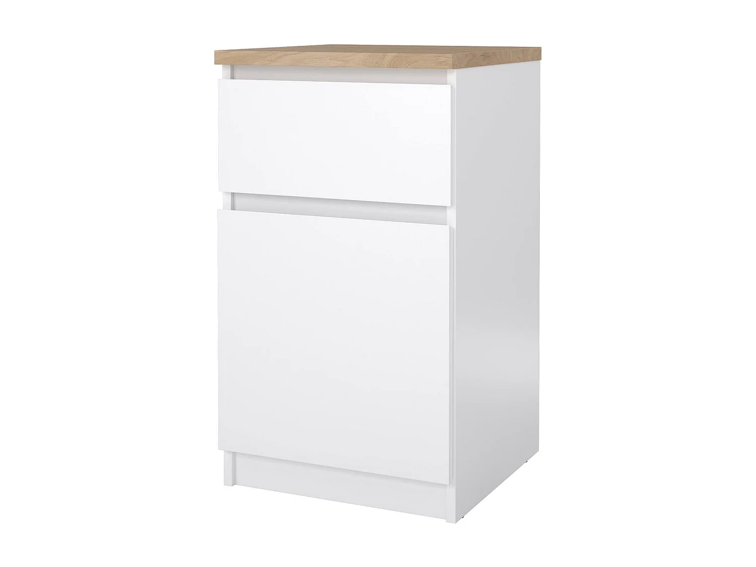 Chevet Francoise, Commode basse, Table de nuit, Étagère de chevet, 40x40 h70 cm, Blanc et Chêne clair