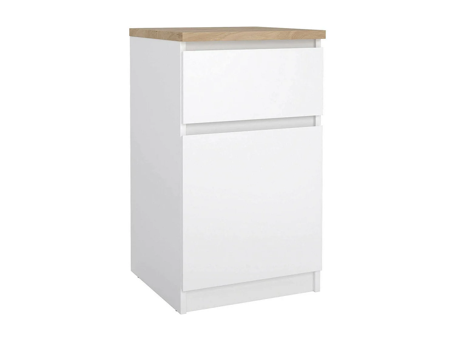 Chevet Francoise, Commode basse, Table de nuit, Étagère de chevet, 40x40 h70 cm, Blanc et Chêne clair