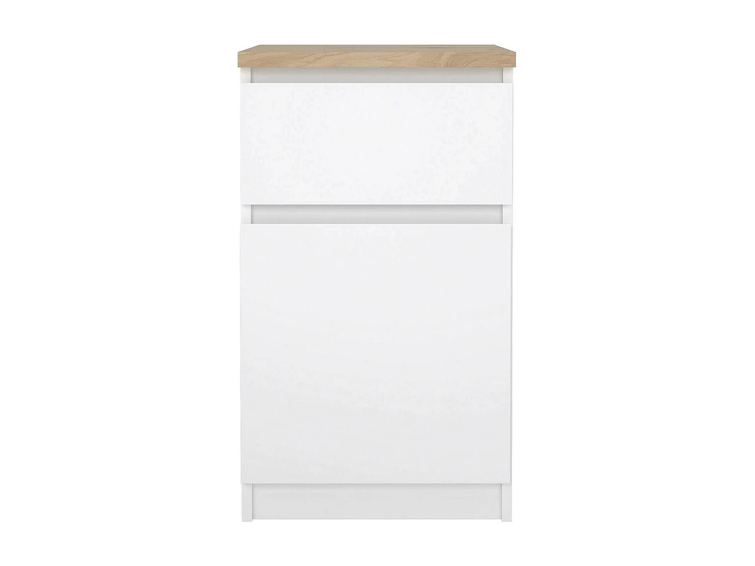 Dmora - Comodino Delfini, 40x40 h70 cm, Bianco lucido e Rovere