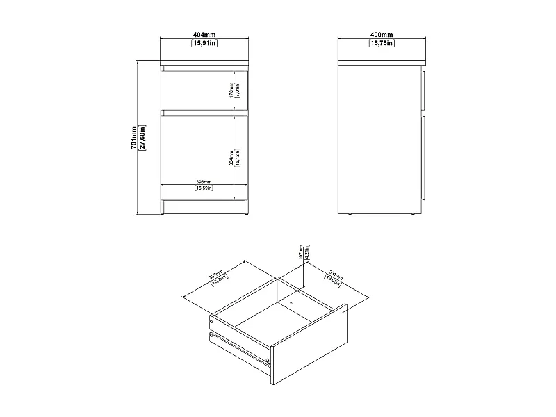 Francoise nachtkastje, Lage ladekast, Nachtkastje, Bedplank, 40x40 h70 cm, Wit en Eiken