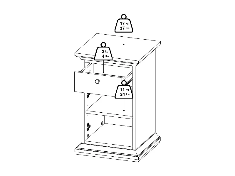 Mesa de noche Drrahman, Cómoda baja, Mesilla de noche, Estante de la cama, 44x40 h70 cm, Gris