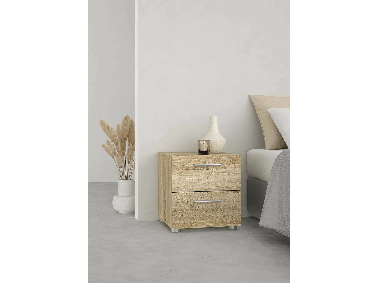 Chevet Drossett, Commode basse, Table de nuit, Étagère de chevet, 40x40 h42 cm, Chêne