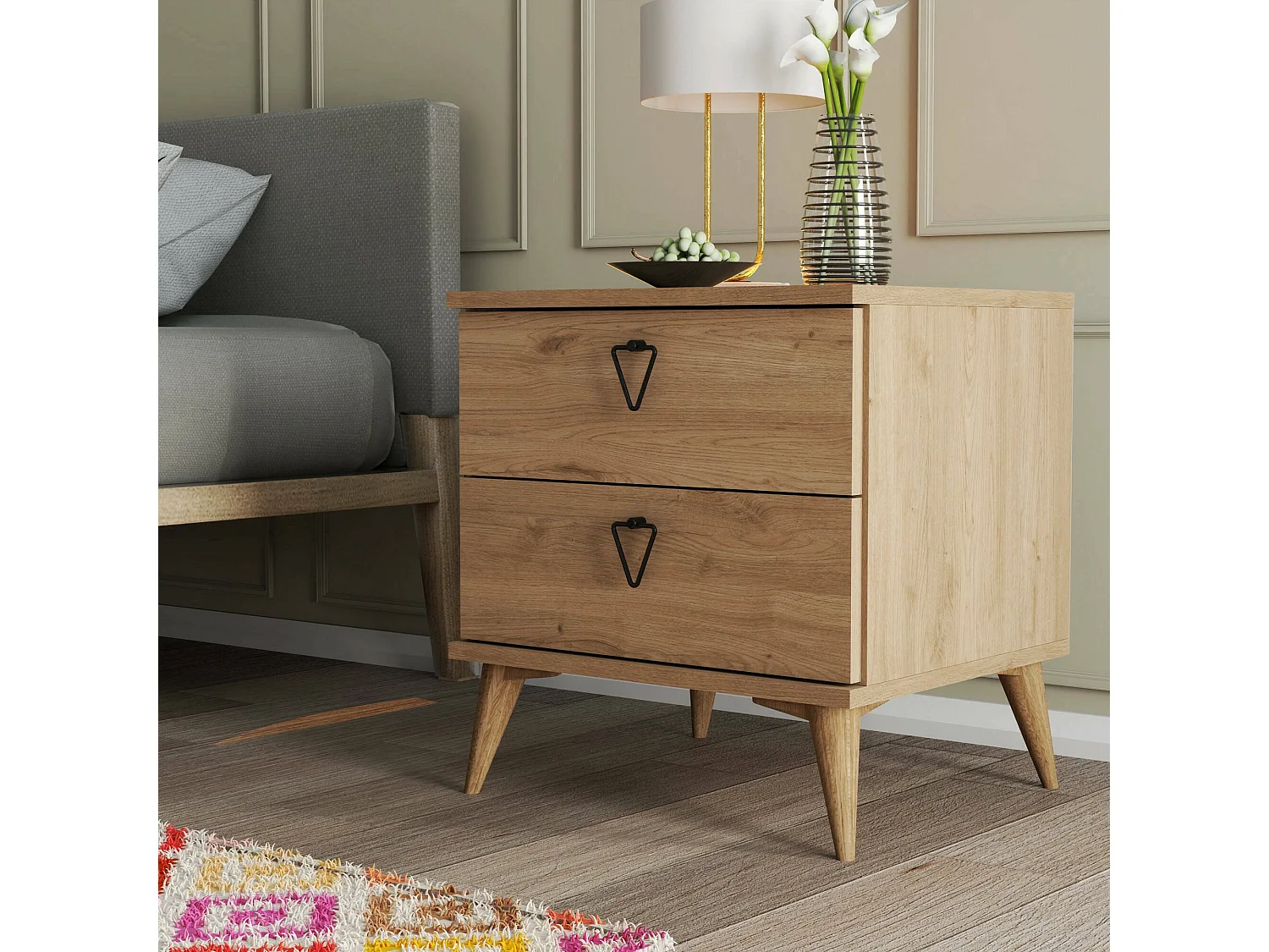 Mesa de cabeceira Dpraszeli, Cómoda baixa, Mesa de cabeceira, Prateleira de cama, 52x45 h55 cm, Carvalho