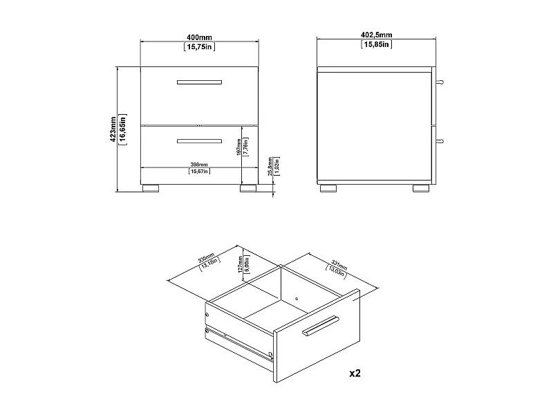 Chevet Druotol, Commode basse, Table de nuit, Étagère de chevet, 40x40 h42 cm, Chêne et Blanc