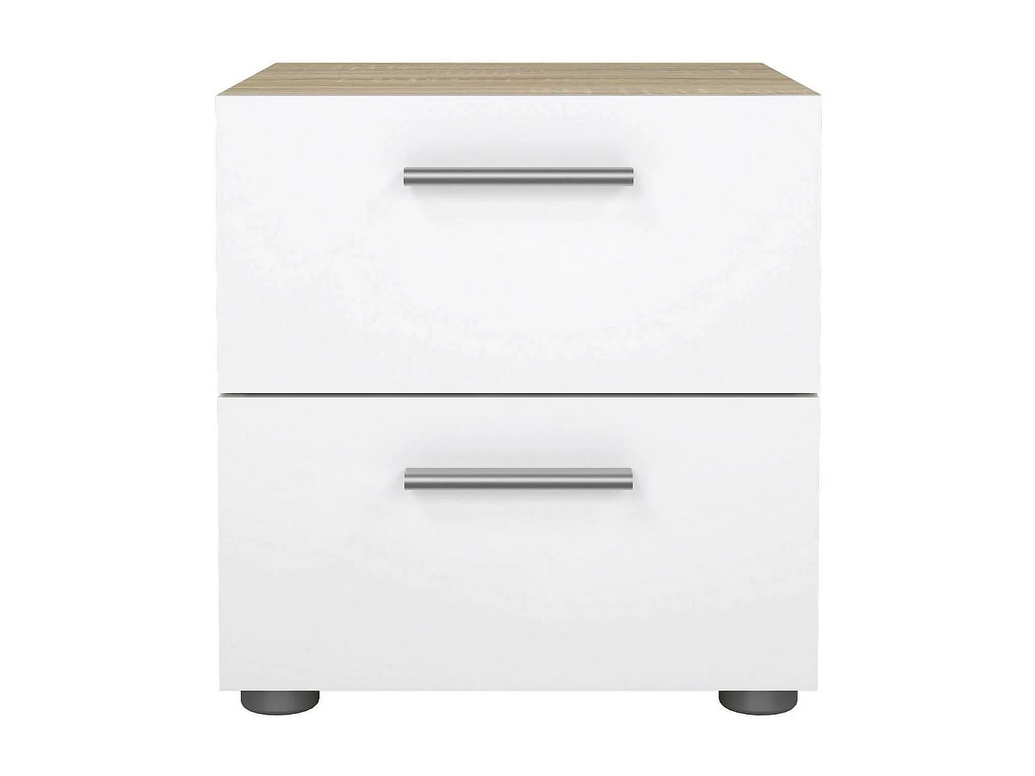 Chevet Druotol, Commode basse, Table de nuit, Étagère de chevet, 40x40 h42 cm, Chêne et Blanc