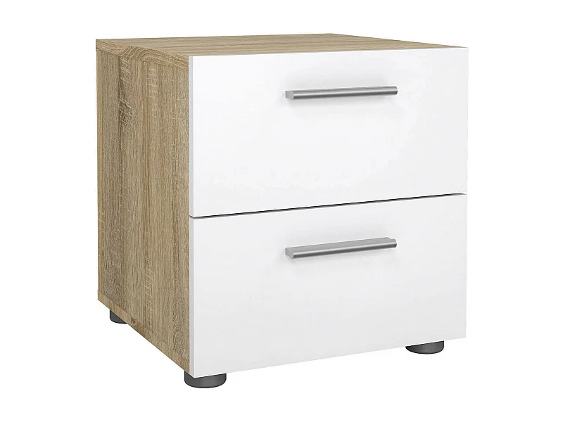 Dmora - Comodino Fedora, 40x40 h42 cm, Quercia e Bianco lucido