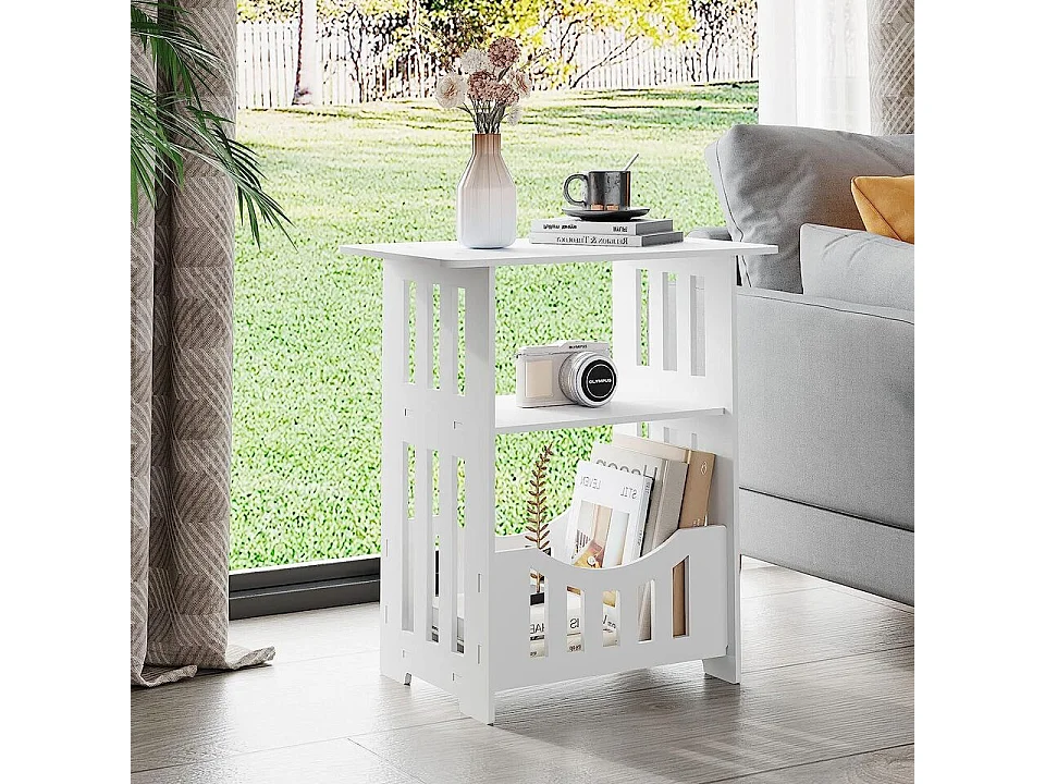 Table de Chevet à 3 Niveaux,Bout de Canapé Table Café,Table d'Appoint de Petits Espaces Contemporain,pr lecture/petit déjeuner,36x40x24cm,Blanc