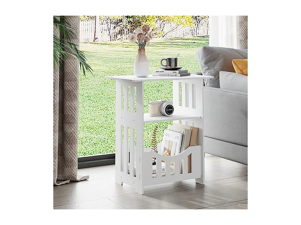 Table de Chevet à 3 Niveaux,Bout de Canapé Table Café,Table d'Appoint de Petits Espaces Contemporain,pr lecture/petit déjeuner,36x40x24cm,Blanc
