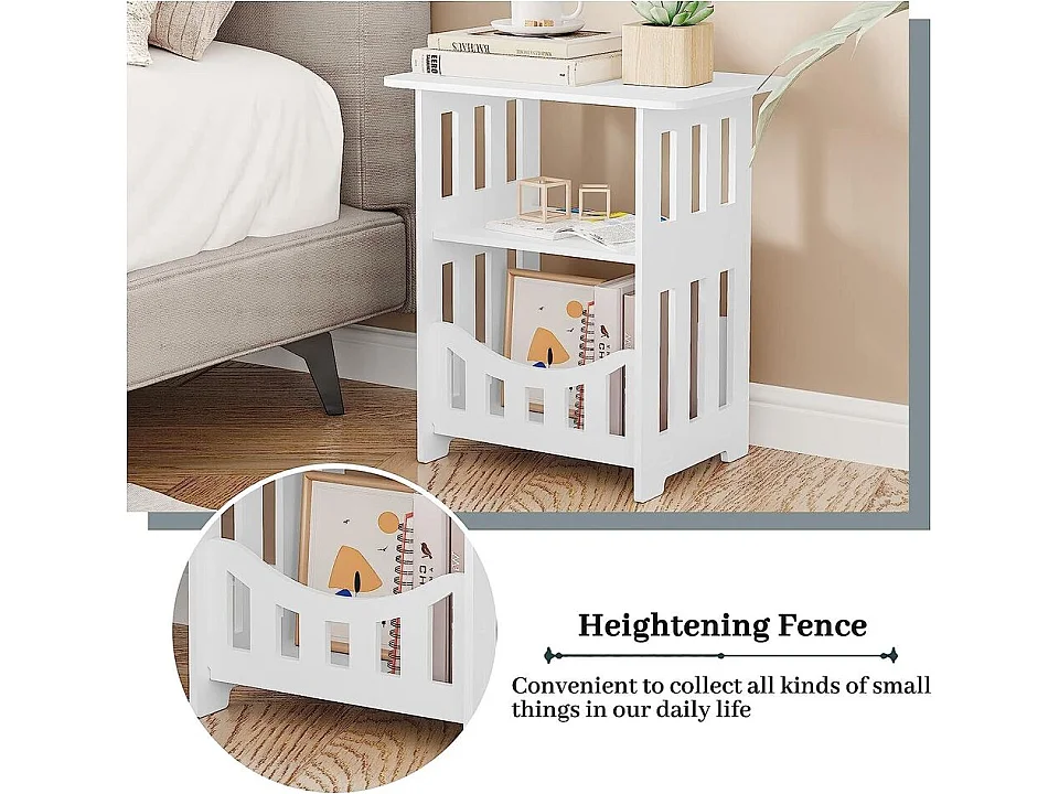 Table de Chevet à 3 Niveaux,Bout de Canapé Table Café,Table d'Appoint de Petits Espaces Contemporain,pr lecture/petit déjeuner,36x40x24cm,Blanc