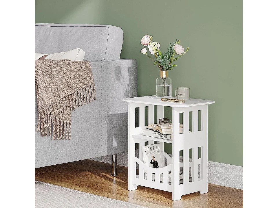 Table de Chevet à 3 Niveaux,Bout de Canapé Table Café,Table d'Appoint de Petits Espaces Contemporain,pr lecture/petit déjeuner,36x40x24cm,Blanc