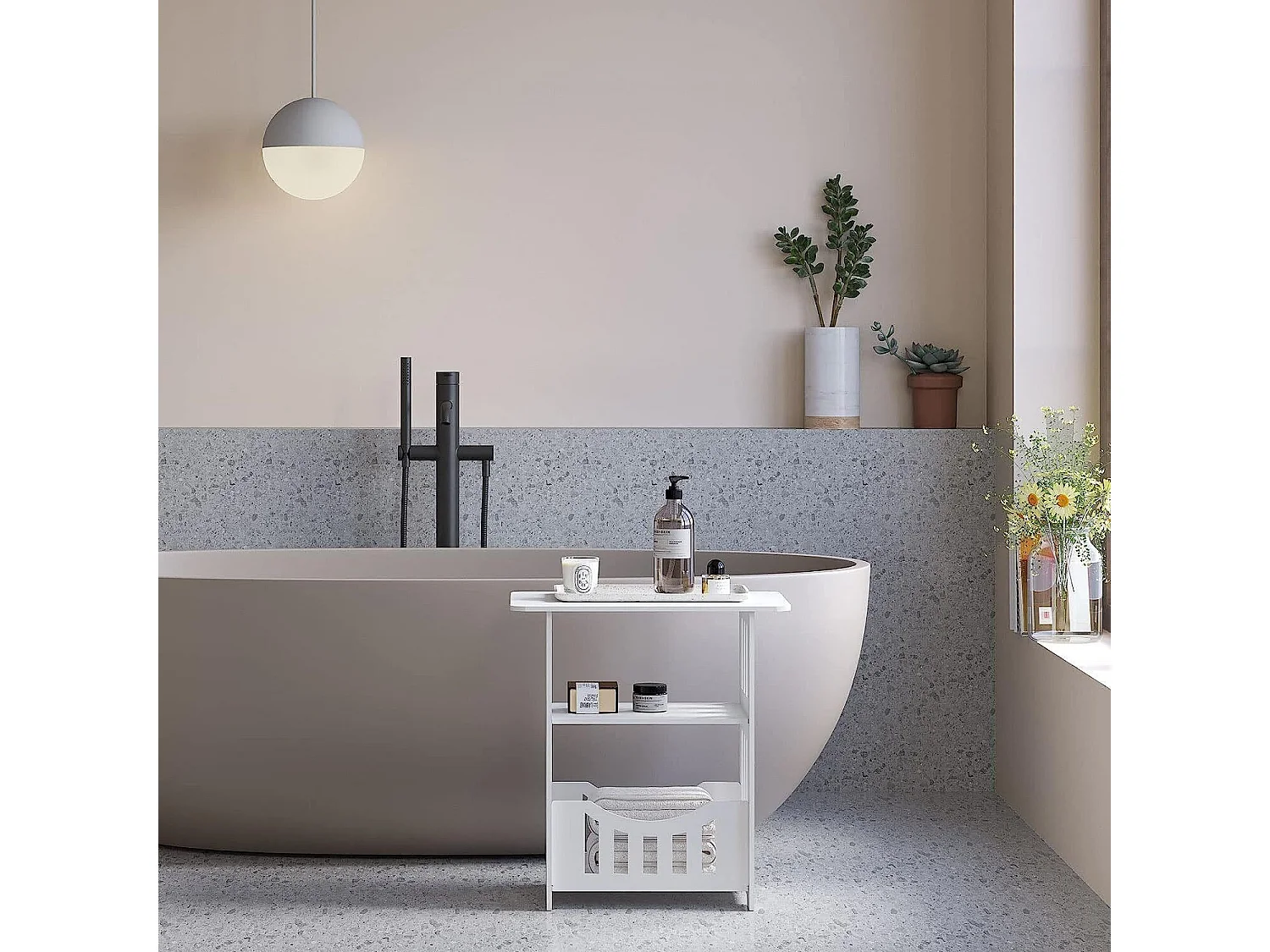 Table de Chevet à 3 Niveaux,Bout de Canapé Table Café,Table d'Appoint de Petits Espaces Contemporain,pr lecture/petit déjeuner,36x40x24cm,Blanc