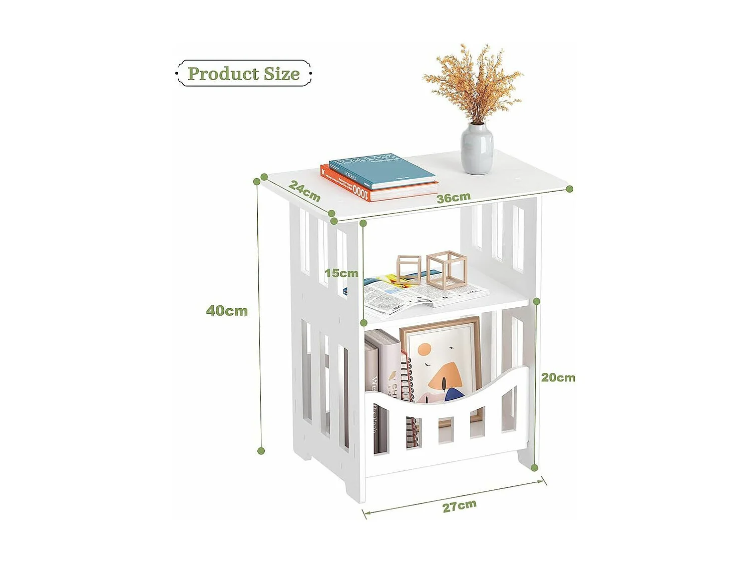 Table de Chevet à 3 Niveaux,Bout de Canapé Table Café,Table d'Appoint de Petits Espaces Contemporain,pr lecture/petit déjeuner,36x40x24cm,Blanc