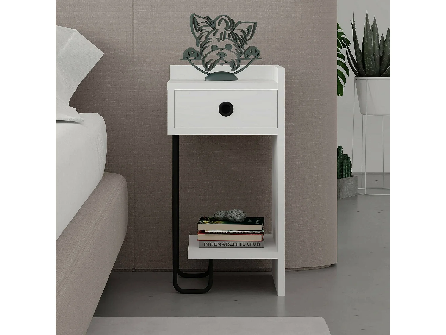 Mesa de noche Dportalur, Cómoda baja, Mesilla de noche, Estante de la cama, 32x30 h61 cm, Blanco