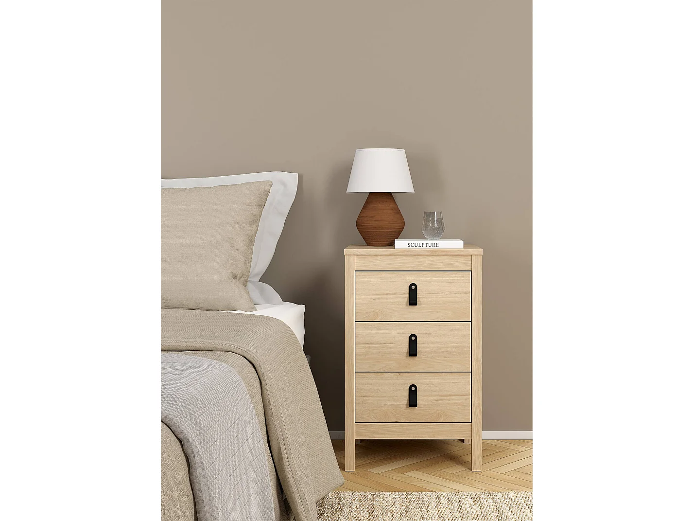 Comodino Lombardia, 3 Cassetti, 38.4x43.8x70.1h cm Marrone Rovere