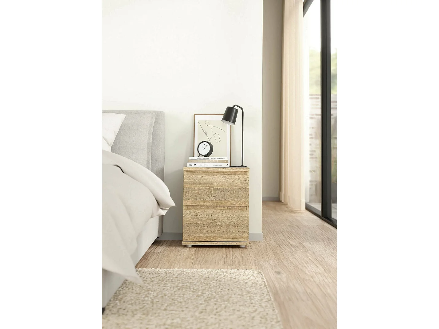 Chevet Drugan, Commode basse, Table de nuit, Étagère de chevet, 40x34 h48 cm, Chêne