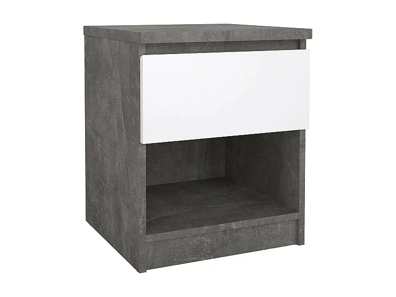 Nachttisch Dross, Niedrige Kommode, Tisch, Multifunktionaler Nachttisch, 40x40 h50 cm, Zement und Weiß