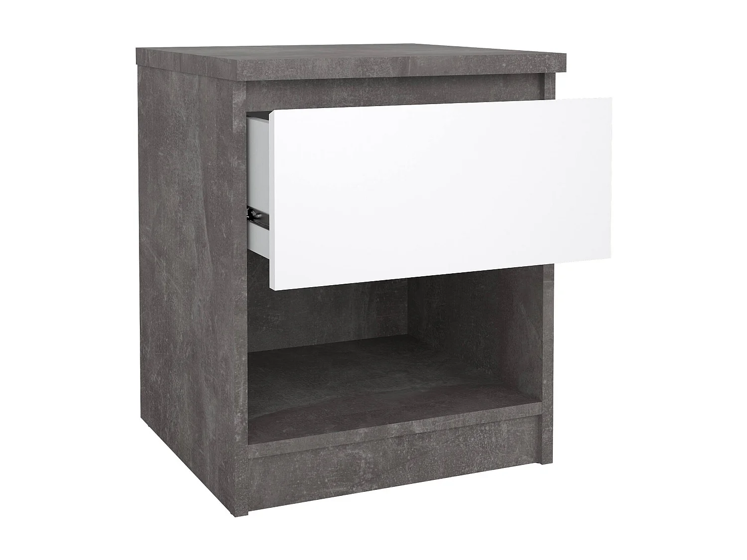 Chevet Dross, Commode basse, Table de nuit, Étagère de chevet, 40x40 h50 cm, Ciment et blanc