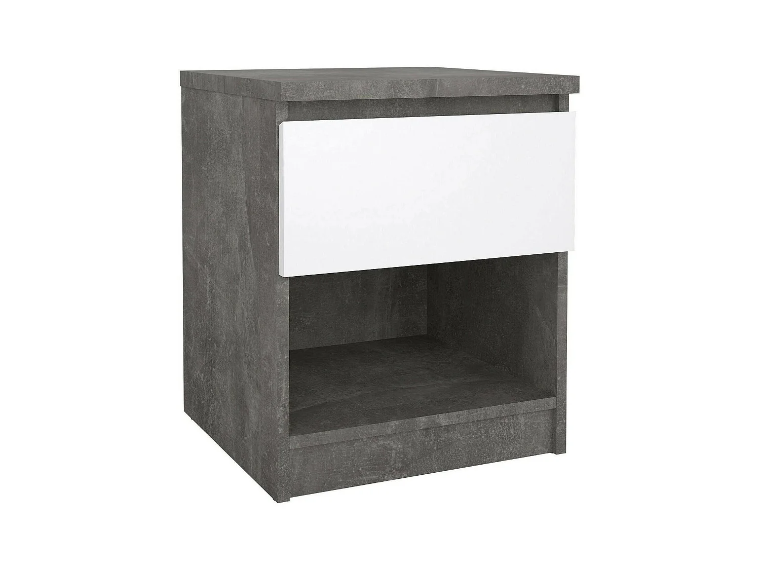 Dross nachtkastje, Lage ladekast, Nachtkastje, Bedplank, 40x40 h50 cm, Cement en Wit