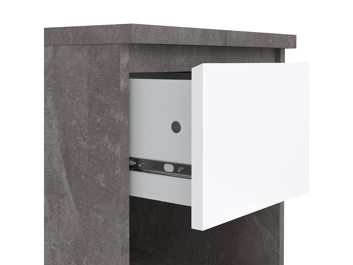 Mesa de noche Dross, Cómoda baja, Mesilla de noche, Estante de la cama, 40x40 h50 cm, Cemento y Blanco