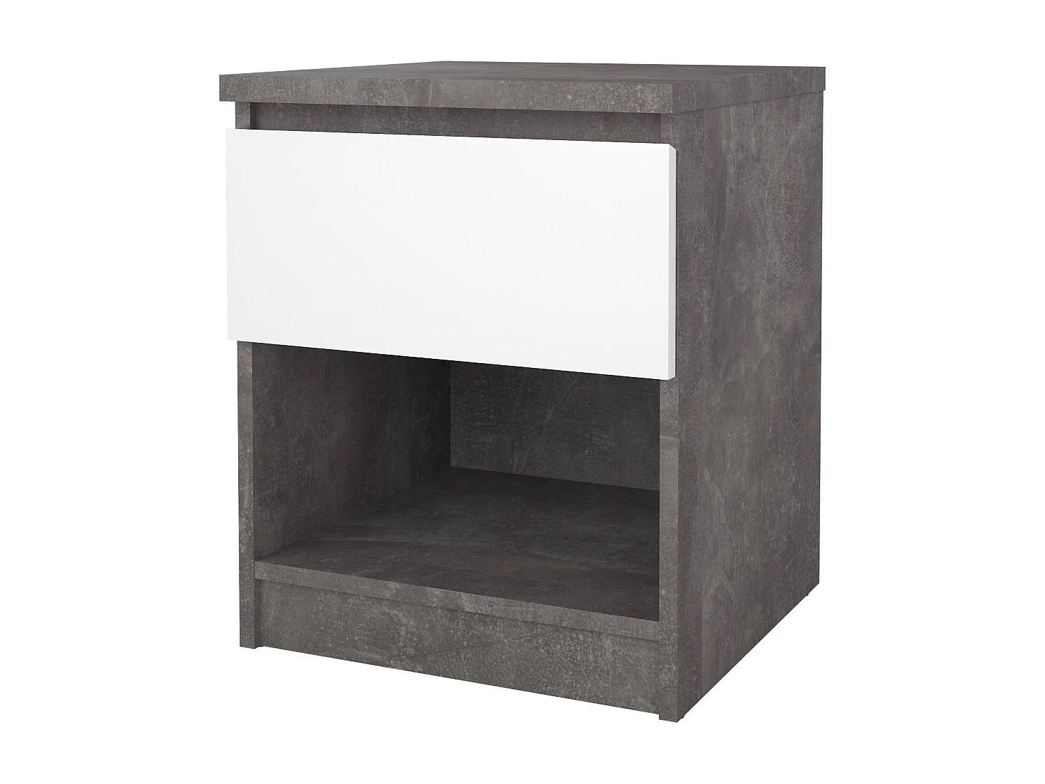 Dross nachtkastje, Lage ladekast, Nachtkastje, Bedplank, 40x40 h50 cm, Cement en Wit