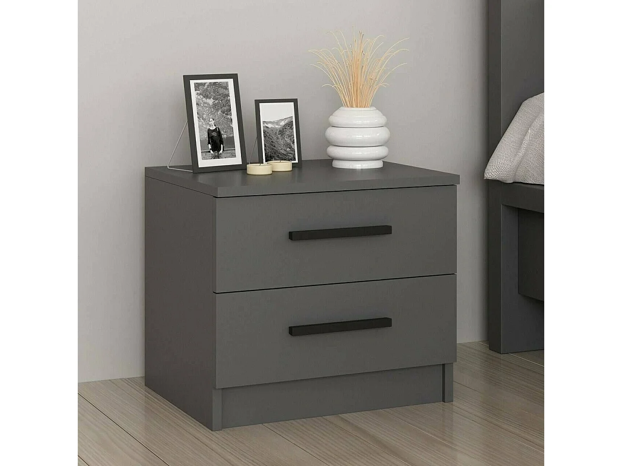 Chevet Dbauman, Commode basse, Table de nuit, Étagère de chevet, 50x47 h40 cm, Anthracite