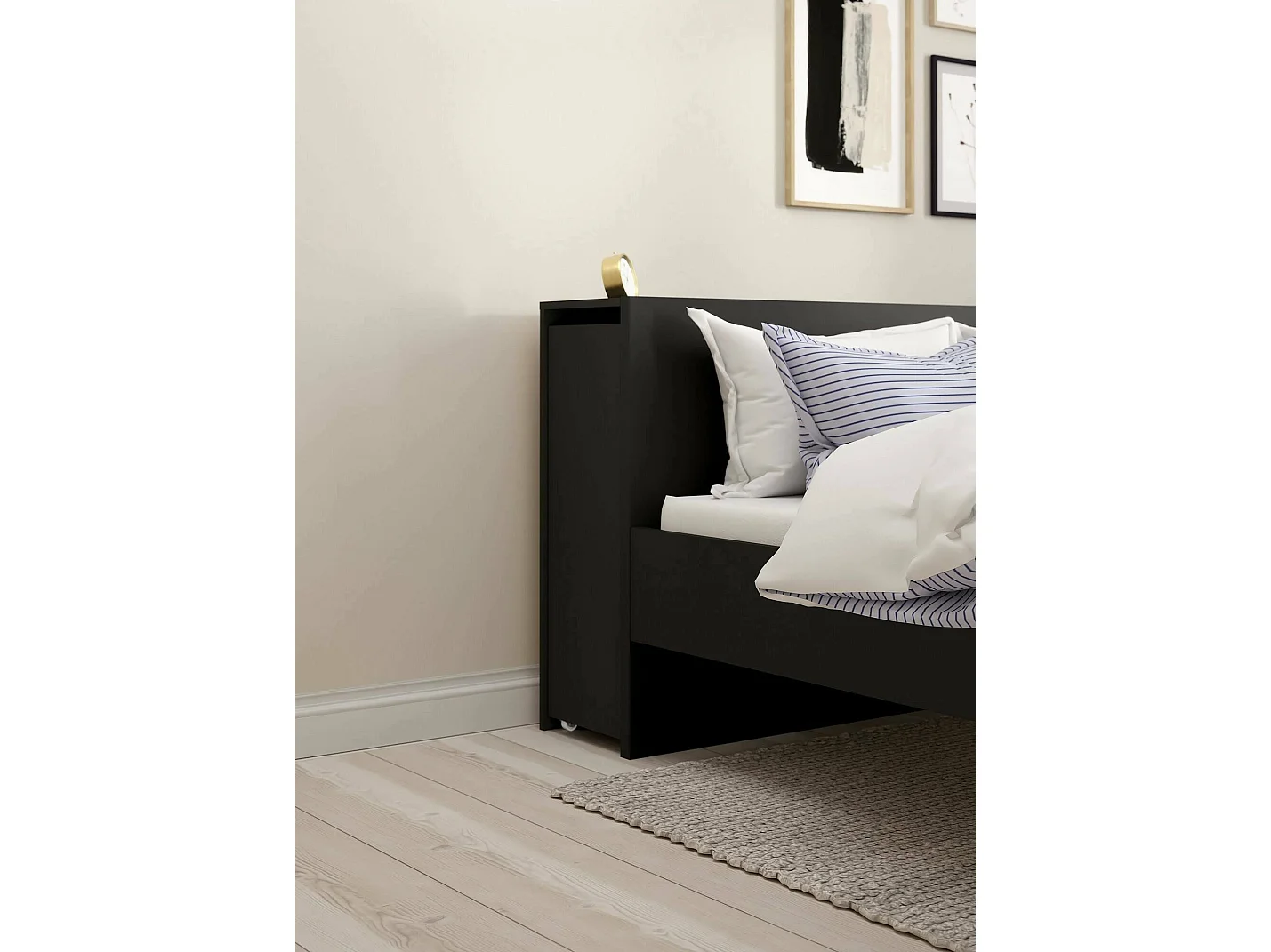 Drubb nachtkastje, Lage ladekast, Nachtkastje, Bedplank, 165x26 h80 cm, Zwart