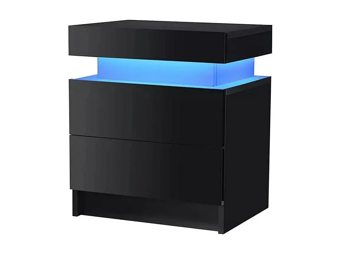 Hoogglans nachtkastje met LED-verlichting, ladekast met 2 lades, nachtkastje, slaapkamermeubilair - 45x35x52cm - zwart