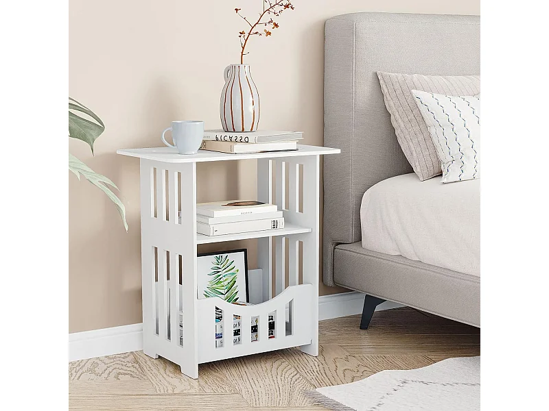 Table de Chevet à 3 Niveaux,Bout de Canapé Table Café,Table d'Appoint - 46x50x30cm - Blanc