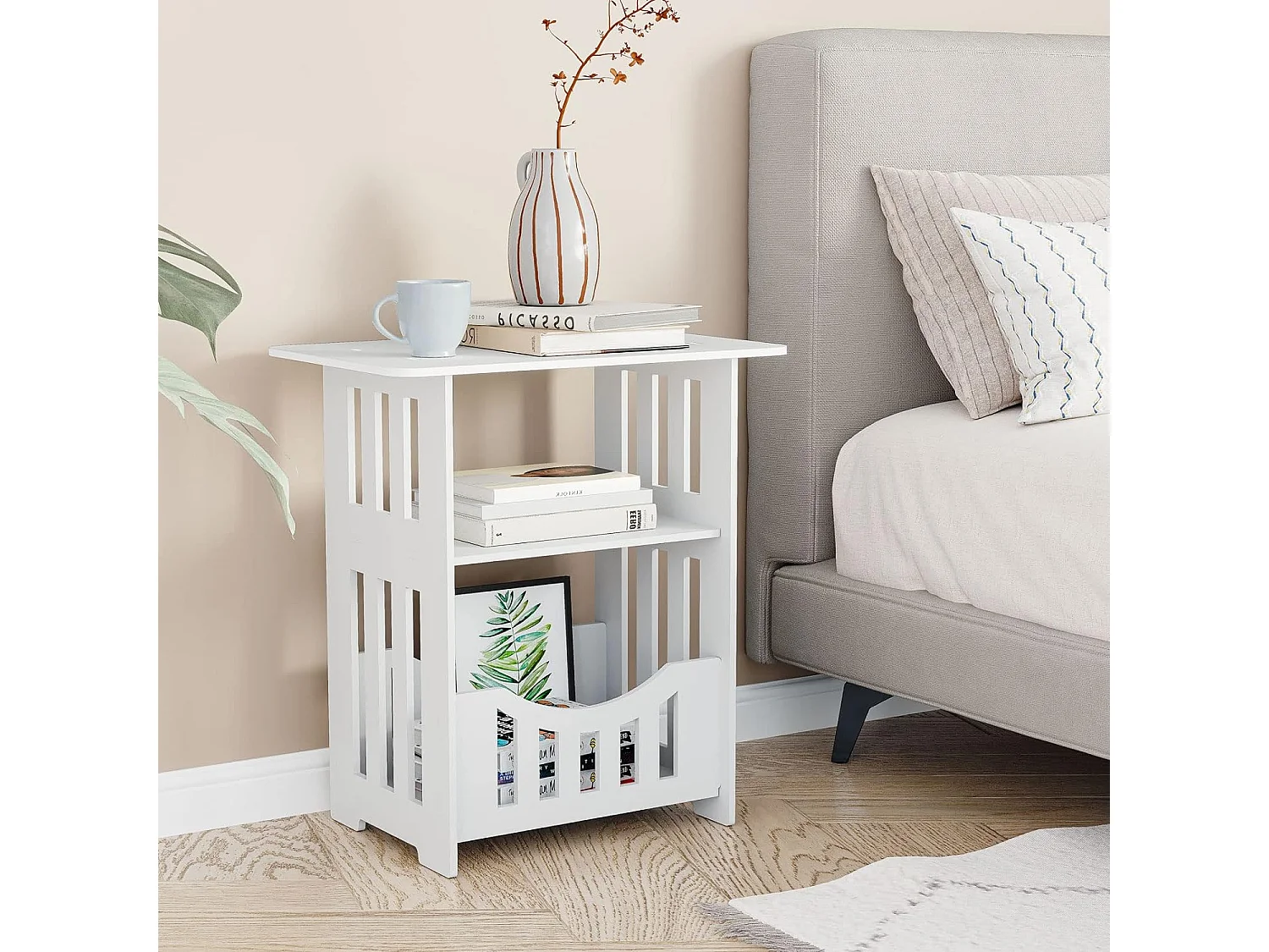 Table de Chevet à 3 Niveaux,Bout de Canapé Table Café,Table d'Appoint - 46x50x30cm - Blanc