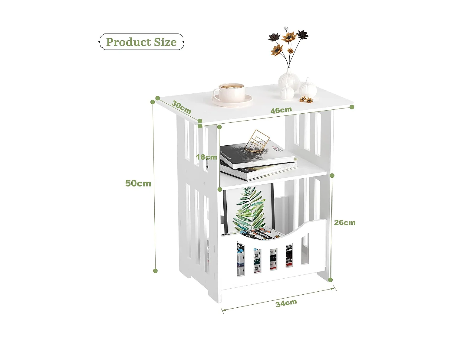 Table de Chevet à 3 Niveaux,Bout de Canapé Table Café,Table d'Appoint - 46x50x30cm - Blanc