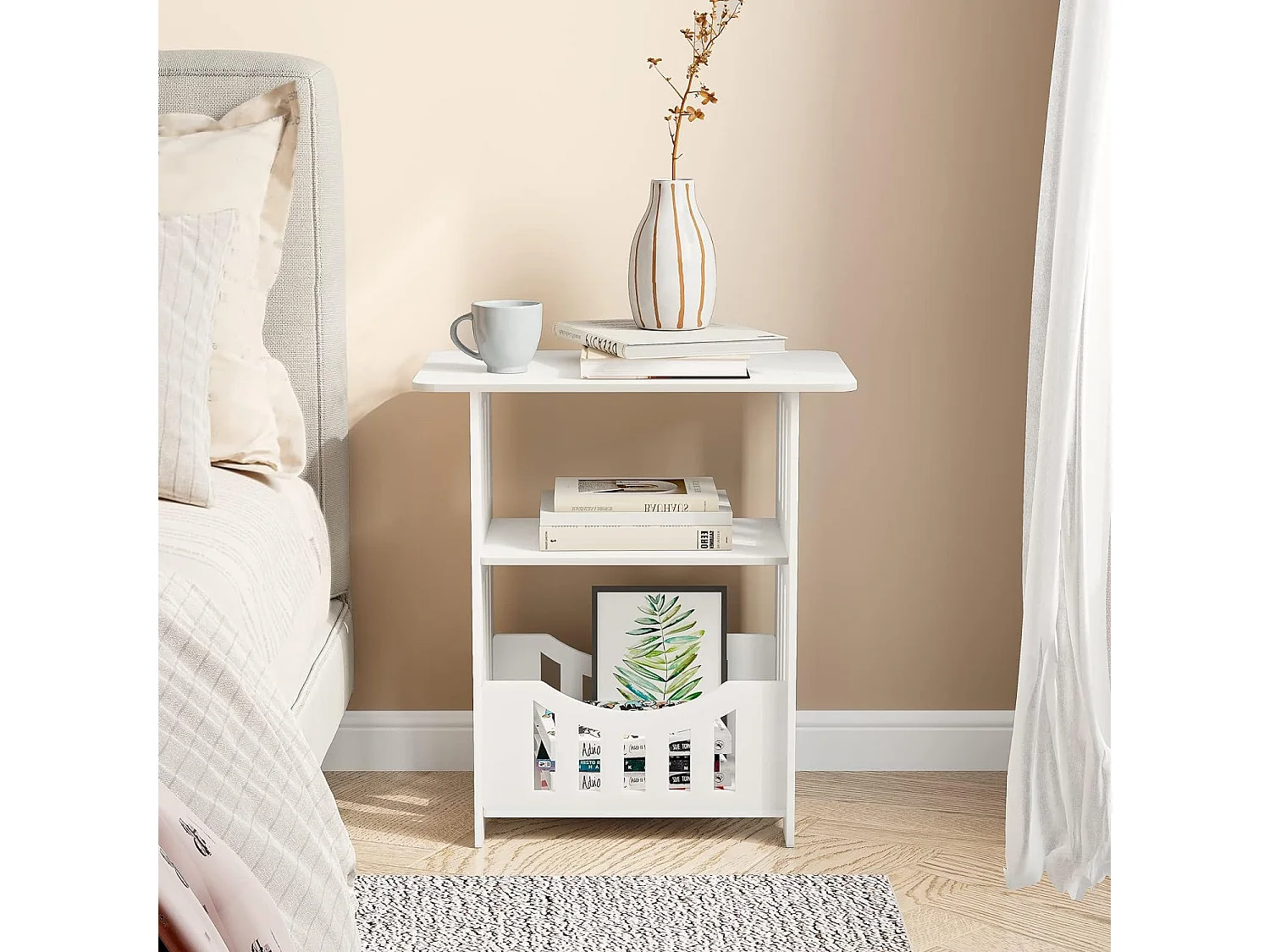 Table de Chevet à 3 Niveaux,Bout de Canapé Table Café,Table d'Appoint - 46x50x30cm - Blanc