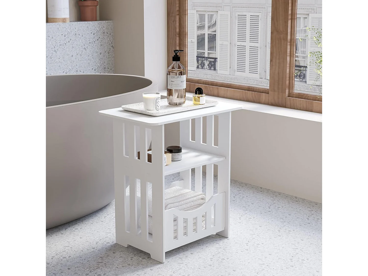 Table de Chevet à 3 Niveaux,Bout de Canapé Table Café,Table d'Appoint - 46x50x30cm - Blanc