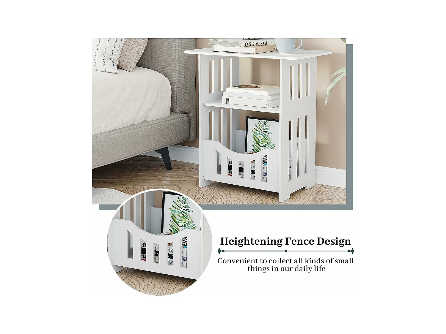 Table de Chevet à 3 Niveaux,Bout de Canapé Table Café,Table d'Appoint - 46x50x30cm - Blanc