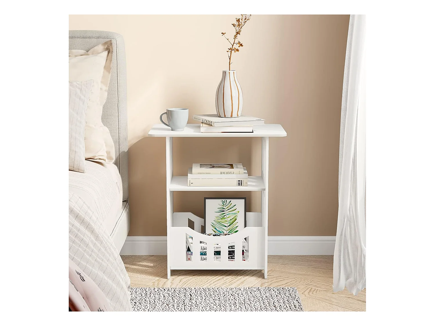 Table de Chevet à 3 Niveaux,Bout de Canapé Table Café,Table d'Appoint - 46x50x30cm - Blanc