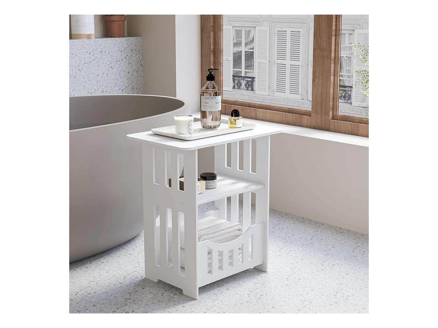 Table de Chevet à 3 Niveaux,Bout de Canapé Table Café,Table d'Appoint - 46x50x30cm - Blanc