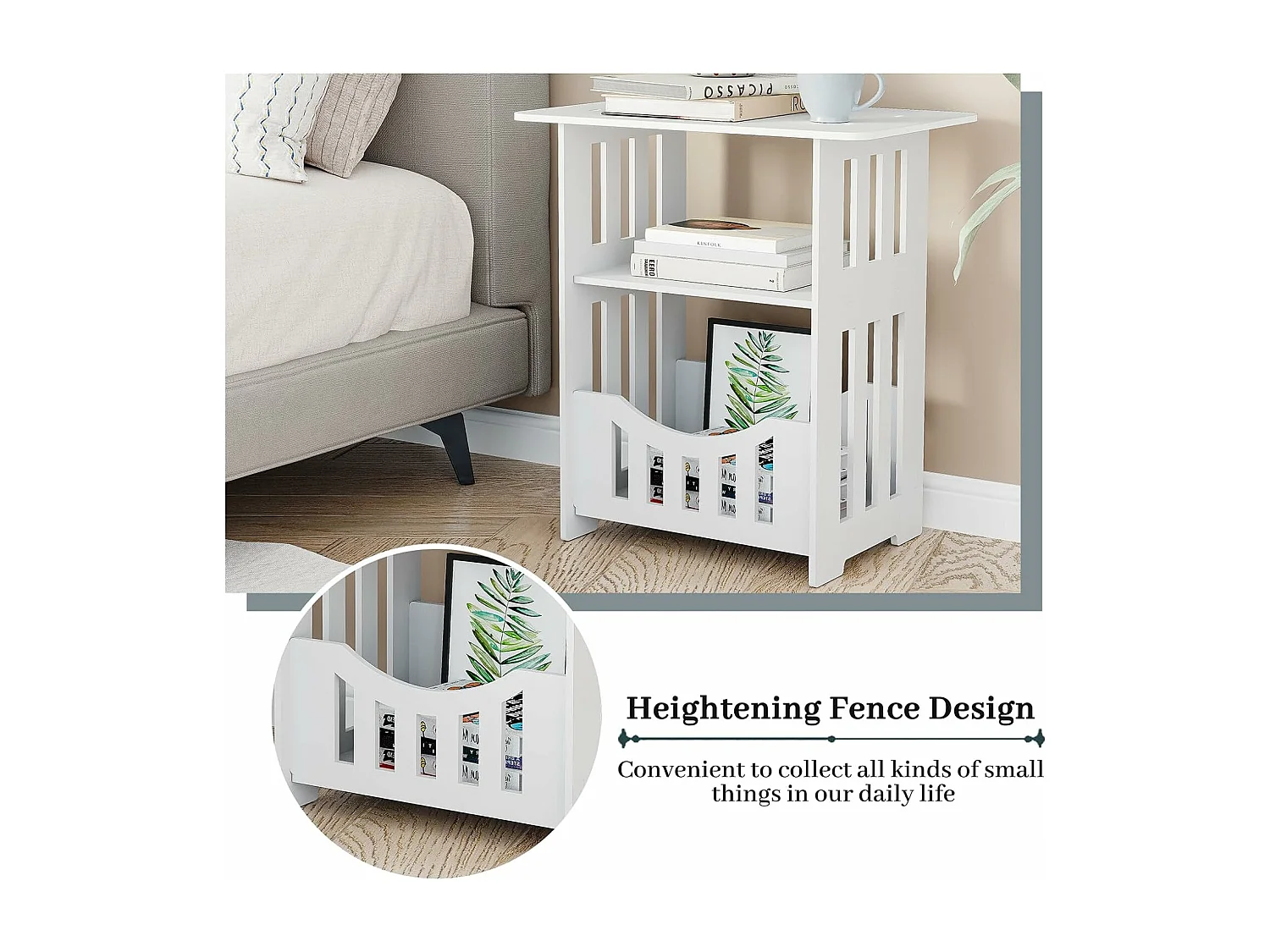 Table de Chevet à 3 Niveaux,Bout de Canapé Table Café,Table d'Appoint - 46x50x30cm - Blanc